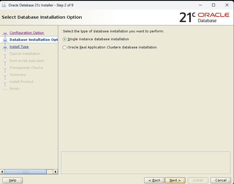 Oracle Database 21c Installation - Select Database installation option