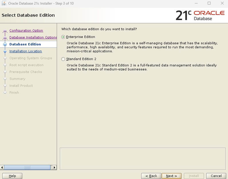 Oracle Database 21c Installation - Select Database Edition