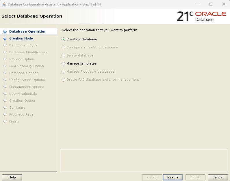 Create Database - Select Database operation